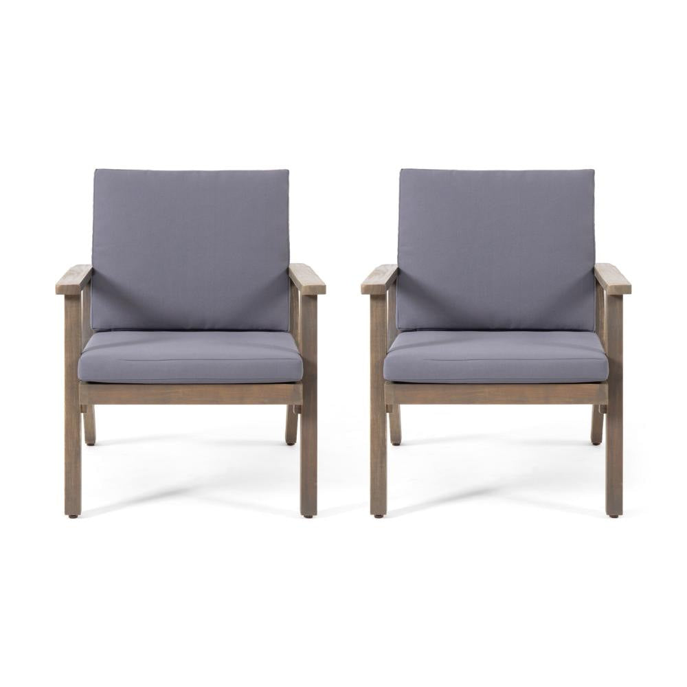 Elin Outdoor Club Chair Set of 2 Acacia Wood Frame Gray Cushions BM325976