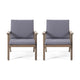 Elin Outdoor Club Chair Set of 2 Acacia Wood Frame Gray Cushions BM325976