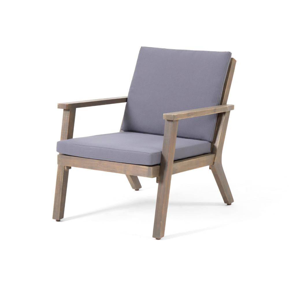 Elin Outdoor Club Chair Set of 2, Acacia Wood Frame, Gray Cushions