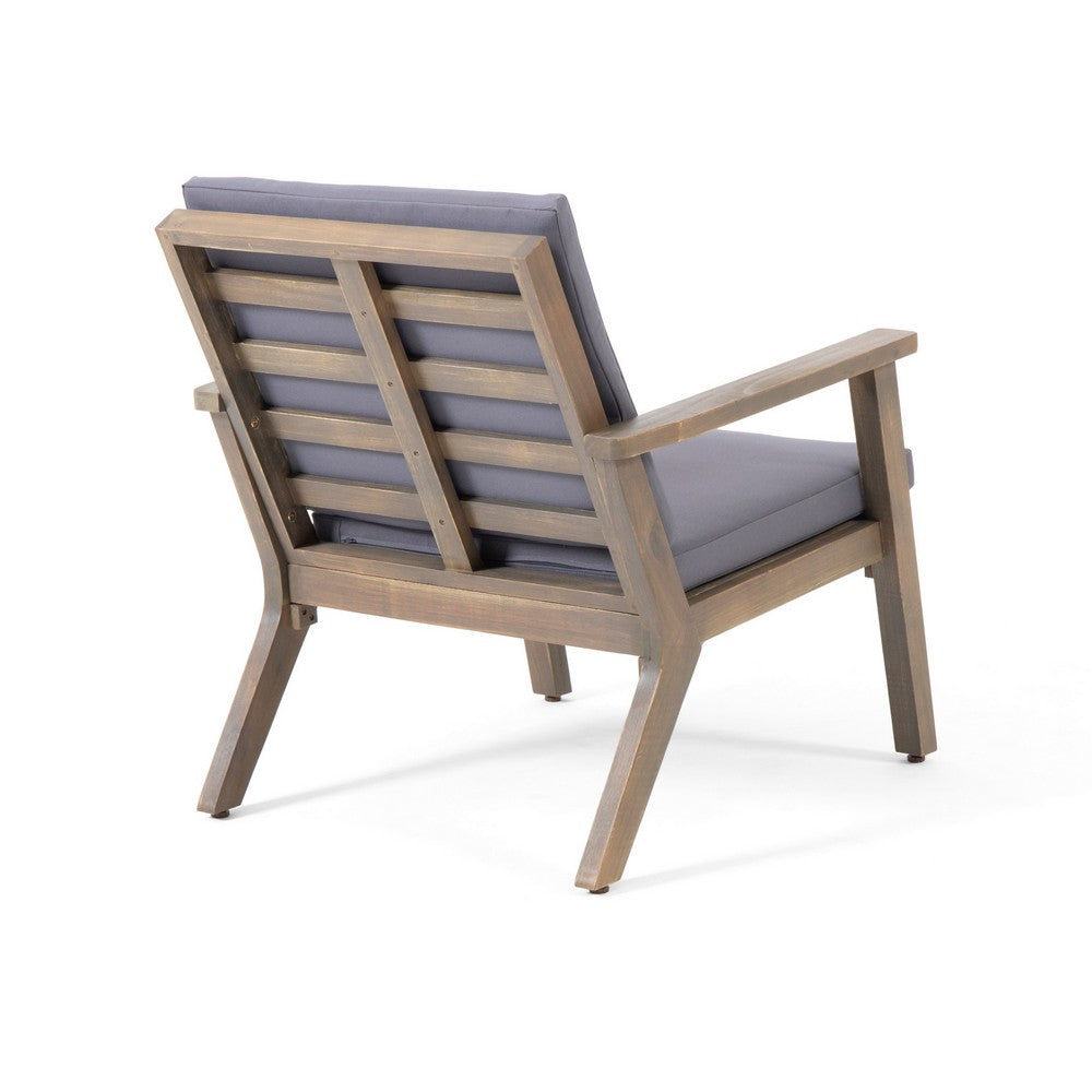 Elin Outdoor Club Chair Set of 2, Acacia Wood Frame, Gray Cushions