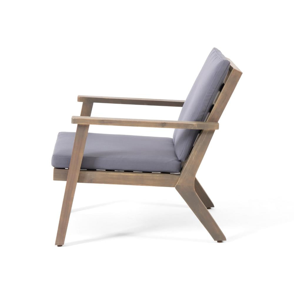 Elin Outdoor Club Chair Set of 2 Acacia Wood Frame Gray Cushions BM325976