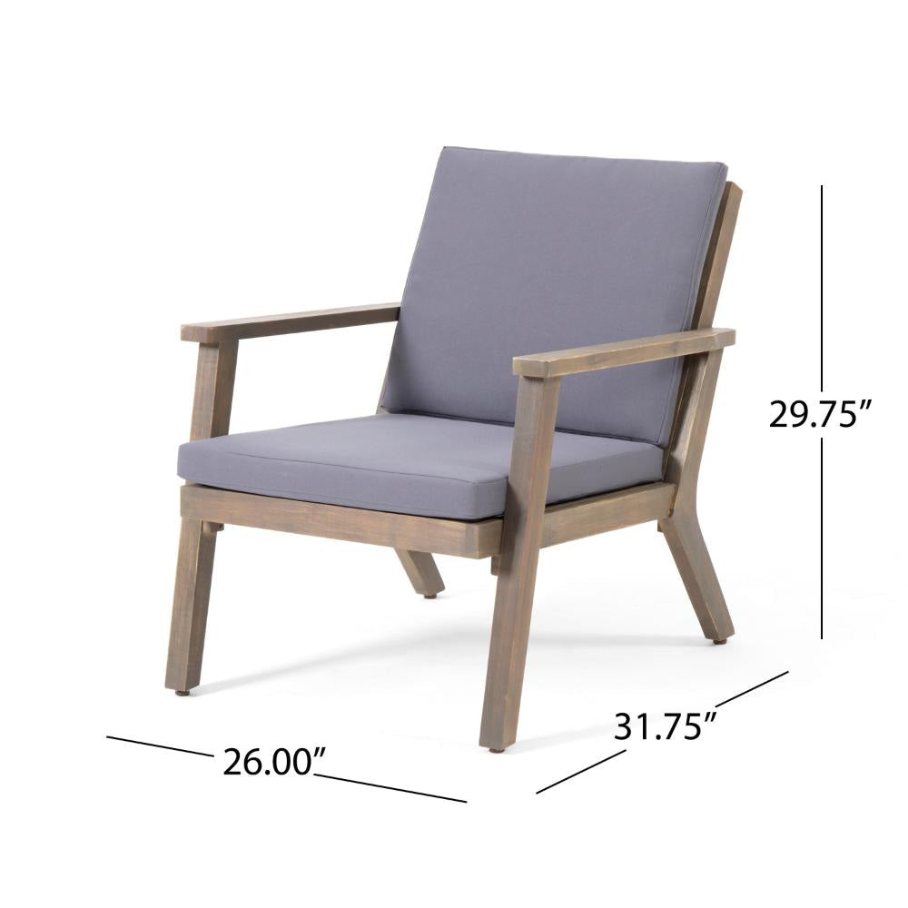 Elin Outdoor Club Chair Set of 2 Acacia Wood Frame Gray Cushions BM325976