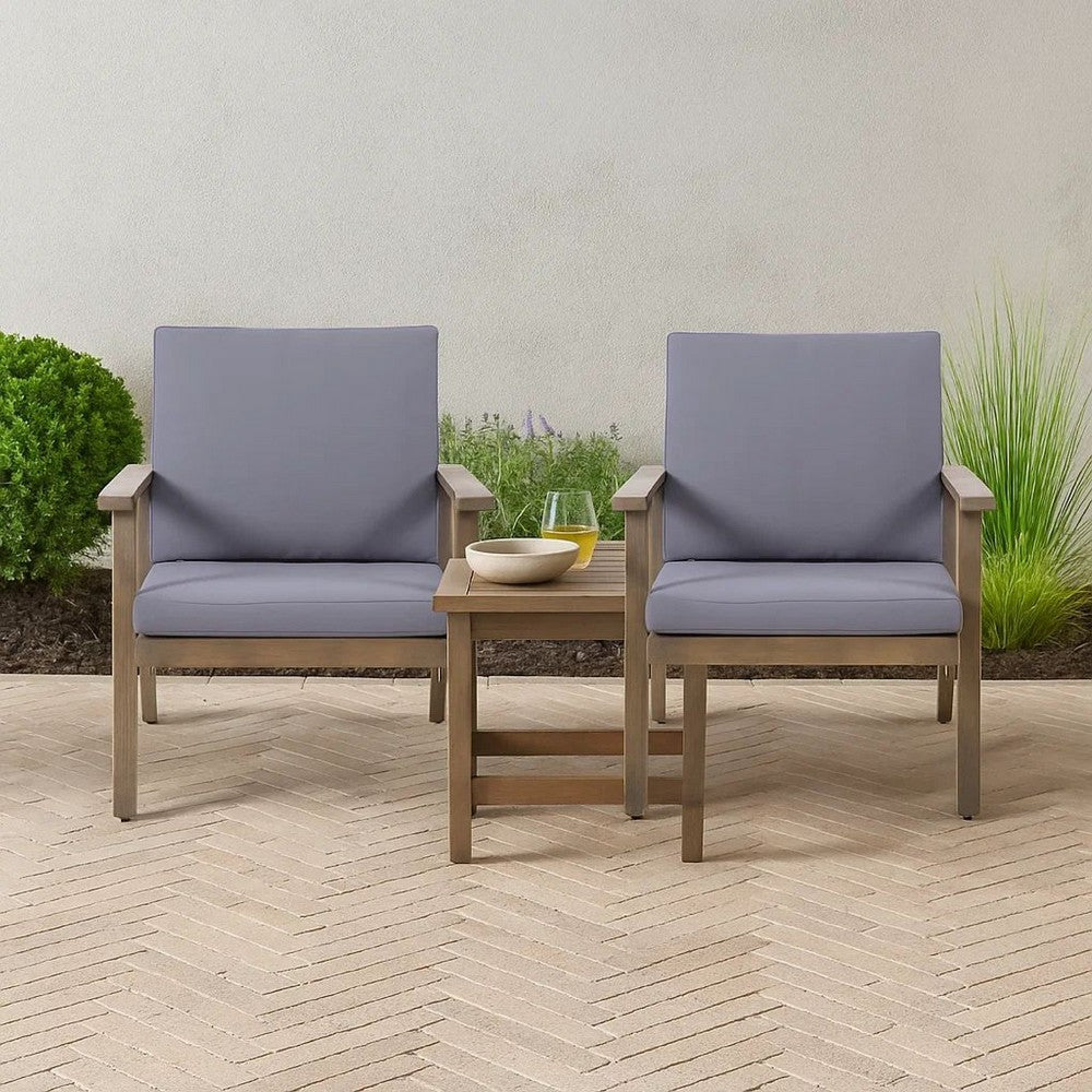 Elin Outdoor Club Chair Set of 2, Acacia Wood Frame, Gray Cushions