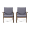 Elin Outdoor Club Chair Set of 2, Acacia Wood Frame, Gray Cushions