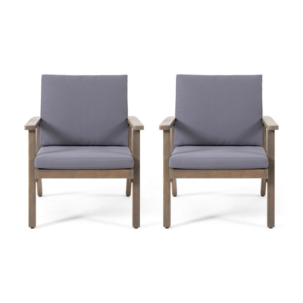 Elin Outdoor Club Chair Set of 2, Acacia Wood Frame, Gray Cushions