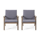 Elin Outdoor Club Chair Set of 2, Acacia Wood Frame, Gray Cushions