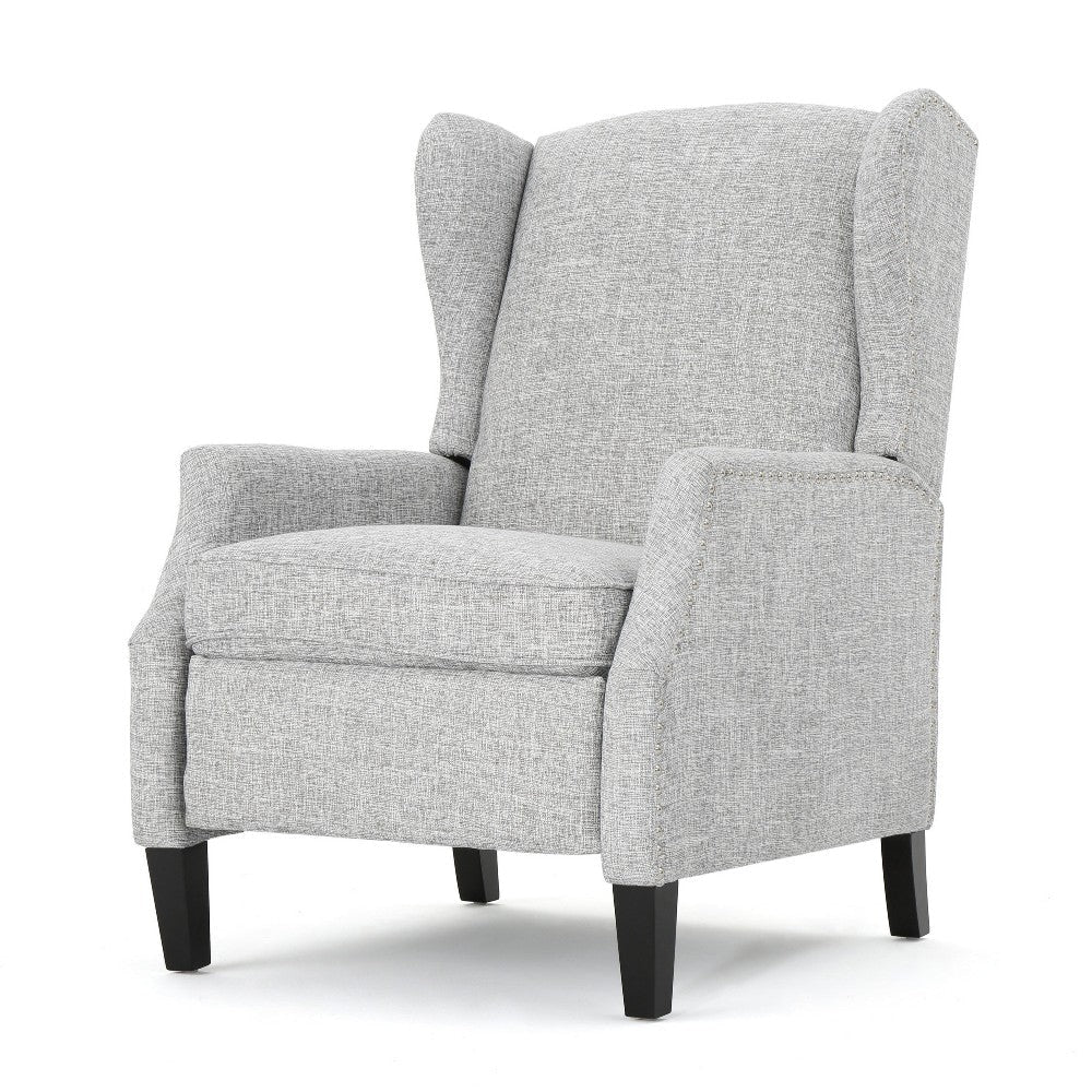 Nora Manual Recliner Lounge Chair Wingback Nailhead Trim Gray BM325977