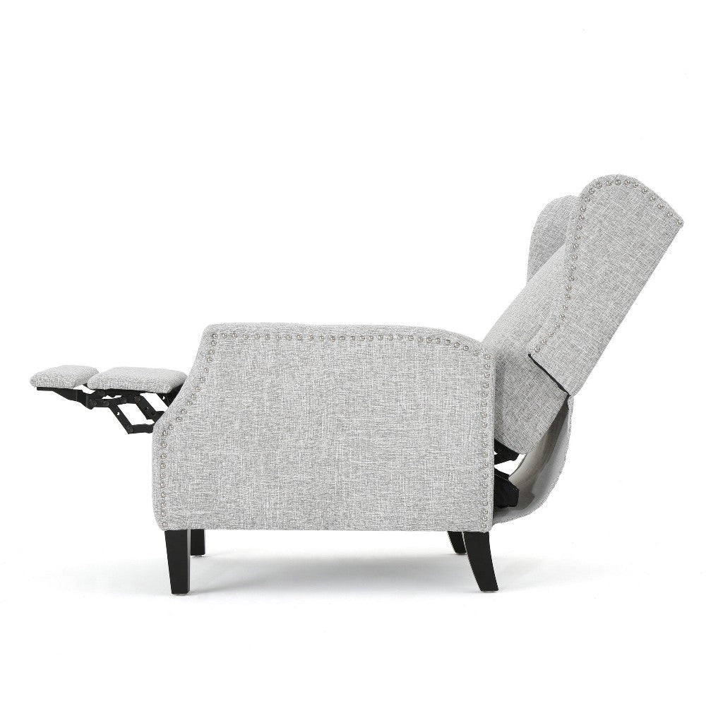 Nora Manual Recliner Lounge Chair Wingback Nailhead Trim Gray BM325977