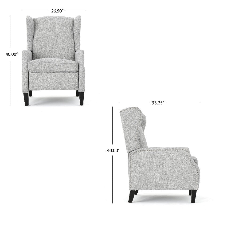 Nora Manual Recliner Lounge Chair Wingback Nailhead Trim Gray BM325977