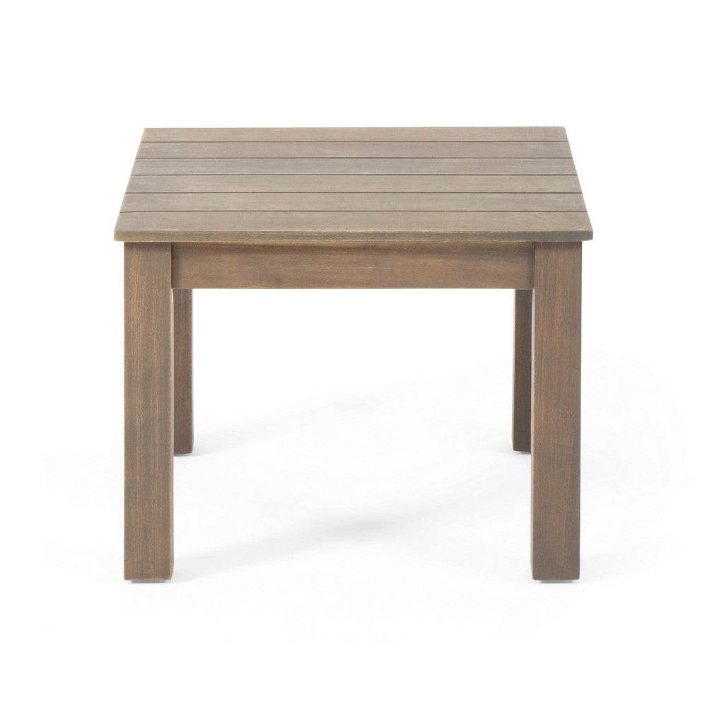 Elin Side End Table, 20" Slatted Square Top, Taupe Brown Acacia Wood