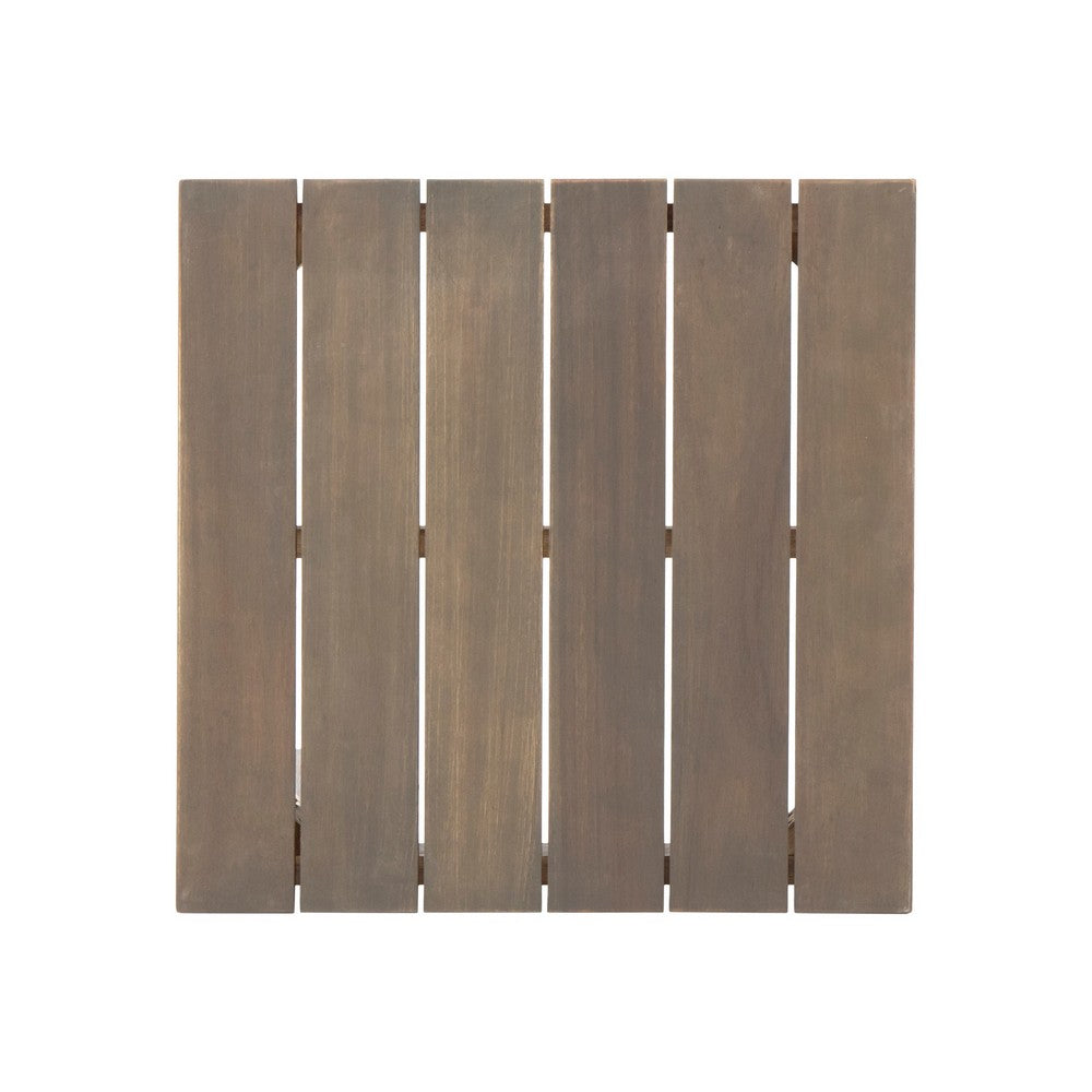 Elin Side End Table, 20" Slatted Square Top, Taupe Brown Acacia Wood