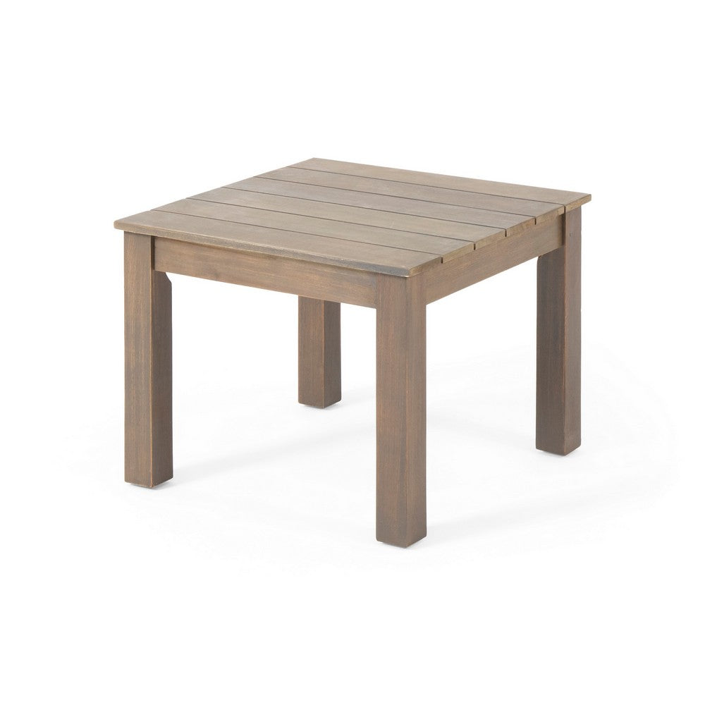 Elin Side End Table, 20" Slatted Square Top, Taupe Brown Acacia Wood