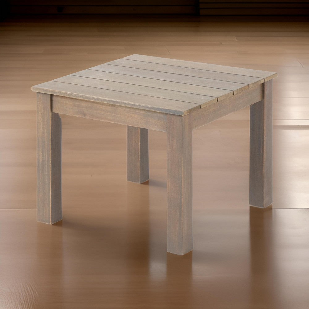 Elin Side End Table, 20" Slatted Square Top, Taupe Brown Acacia Wood