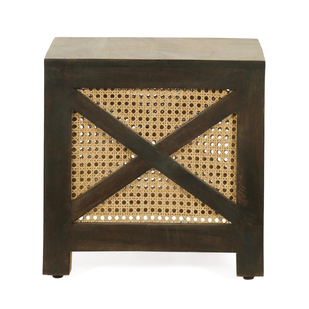Accent Ottoman Table 16’’ Square Boho Style Cane Wicker Frame BM325979
