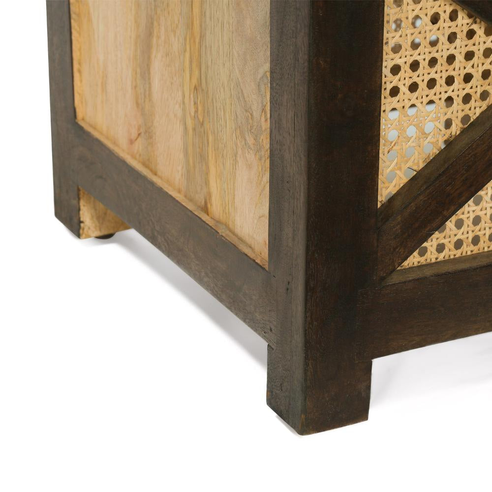 Accent Ottoman Table 16’’ Square Boho Style Cane Wicker Frame BM325979