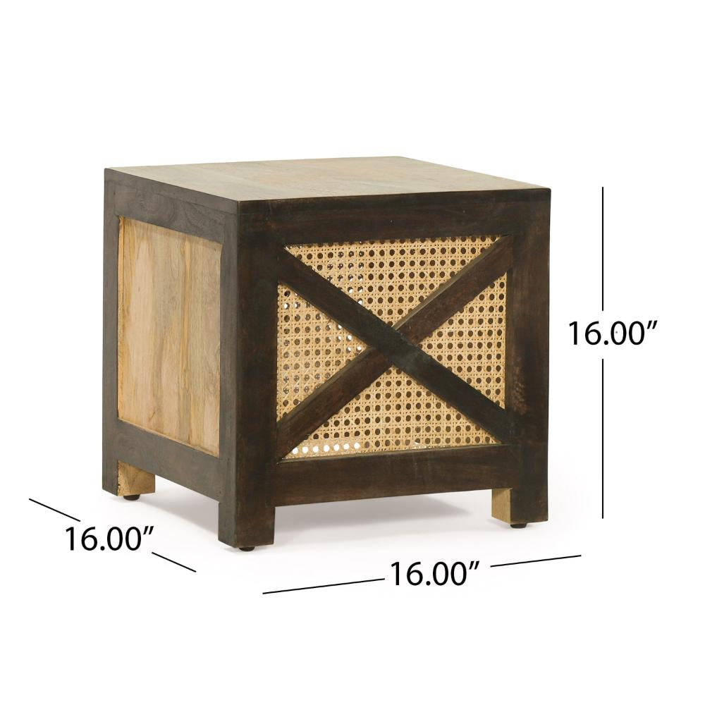 Accent Ottoman Table 16’’ Square Boho Style Cane Wicker Frame BM325979