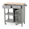 Rolling Kitchen Island Bar Cart, 1 Glass Door, Gray n Natural Brown