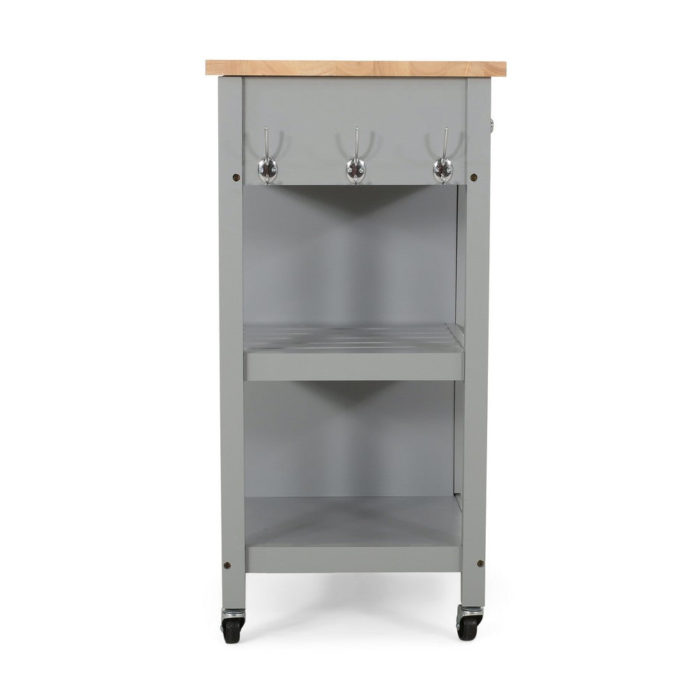 Rolling Kitchen Island Bar Cart, 1 Glass Door, Gray n Natural Brown