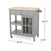 Rolling Kitchen Island Bar Cart, 1 Glass Door, Gray n Natural Brown