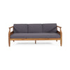 Gail Outdoor Sofa, Dark Gray Cushions, Natural Brown Acacia Wood Frame