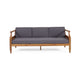 Gail Outdoor Sofa, Dark Gray Cushions, Natural Brown Acacia Wood Frame