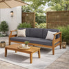 Gail Outdoor Sofa, Dark Gray Cushions, Natural Brown Acacia Wood Frame