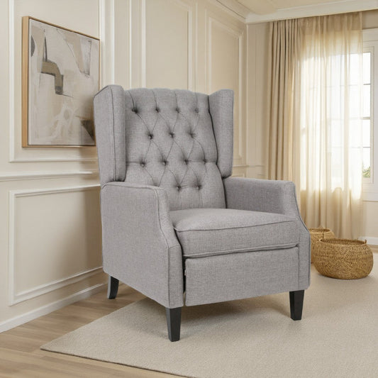 Octa Manual Recliner Chair, Button Tufted Wingback Design, Dark Gray