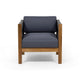 Club Lounge Chair, Woven Rattan Rope, Brown Acacia Wood, Gray Fabric