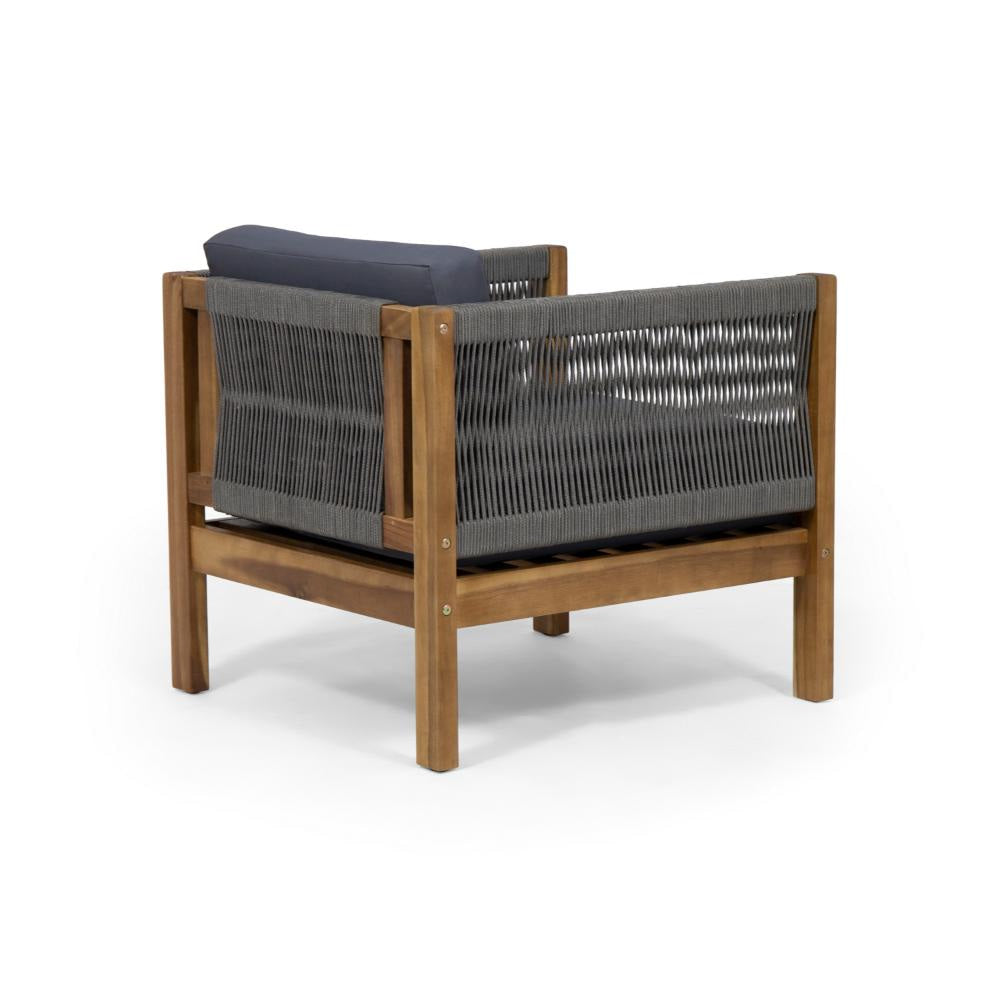 Club Lounge Chair Woven Rattan Rope Brown Acacia Wood Gray Fabric BM325984