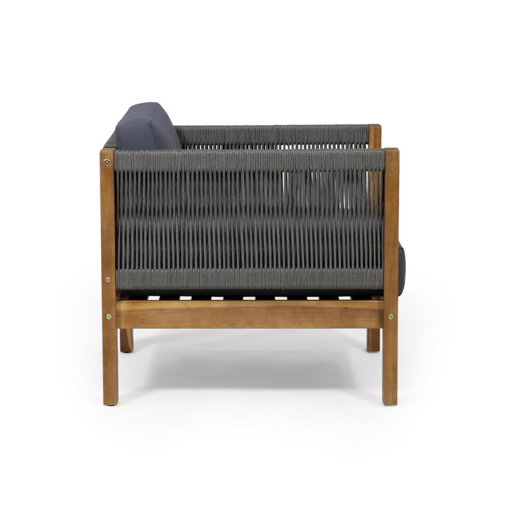 Club Lounge Chair Woven Rattan Rope Brown Acacia Wood Gray Fabric BM325984