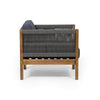 Club Lounge Chair, Woven Rattan Rope, Brown Acacia Wood, Gray Fabric