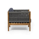 Club Lounge Chair, Woven Rattan Rope, Brown Acacia Wood, Gray Fabric