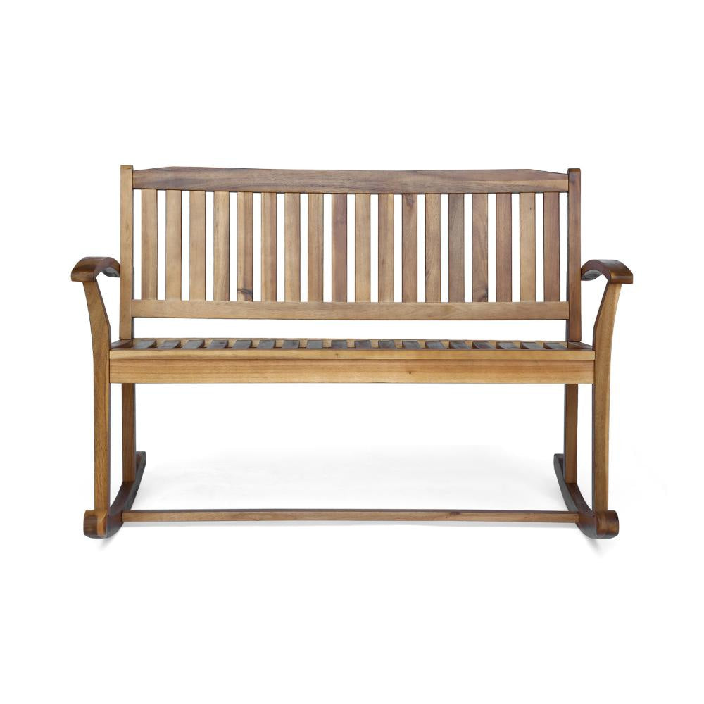 Outdoor Rocking Loveseat Bench 50 Inch Natural Brown Acacia Wood BM325986