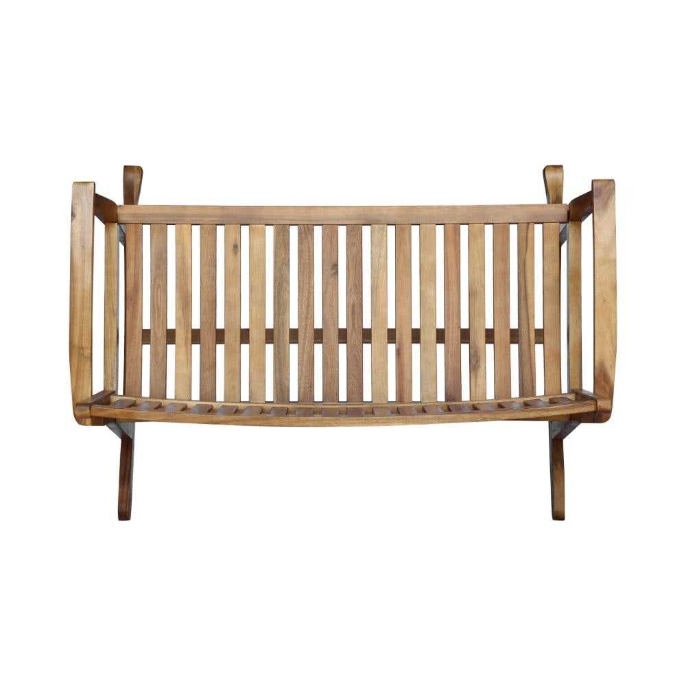 Outdoor Rocking Loveseat Bench 50 Inch Natural Brown Acacia Wood BM325986