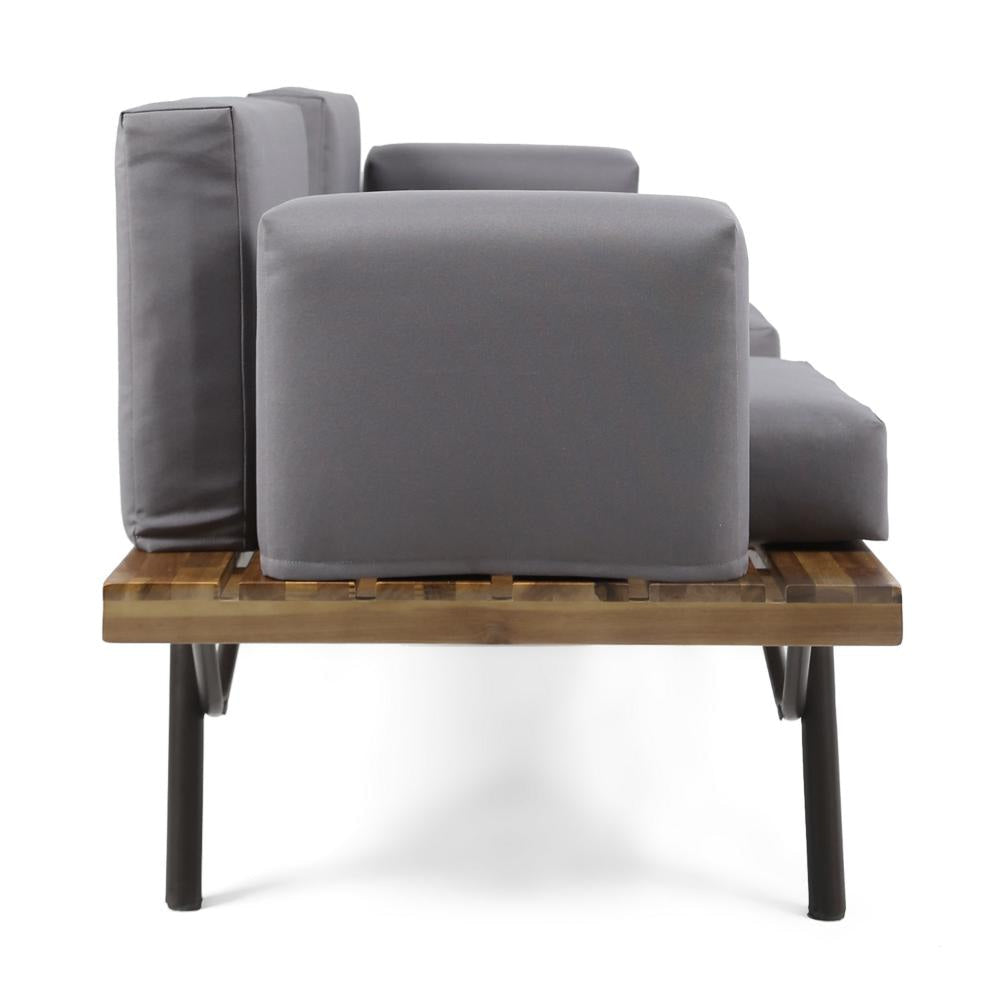 Outdoor 2 Seater Sofa Attached Center Slatted Table Black Iron Legs BM325987