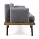 Outdoor 2 Seater Sofa, Attached Center Slatted Table, Black Iron Legs