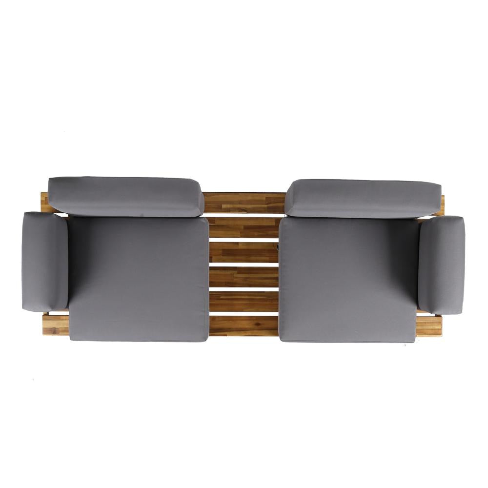 Outdoor 2 Seater Sofa Attached Center Slatted Table Black Iron Legs BM325987