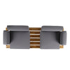 Outdoor 2 Seater Sofa, Attached Center Slatted Table, Black Iron Legs