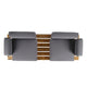 Outdoor 2 Seater Sofa, Attached Center Slatted Table, Black Iron Legs