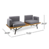 Outdoor 2 Seater Sofa, Attached Center Slatted Table, Black Iron Legs