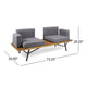 Outdoor 2 Seater Sofa, Attached Center Slatted Table, Black Iron Legs