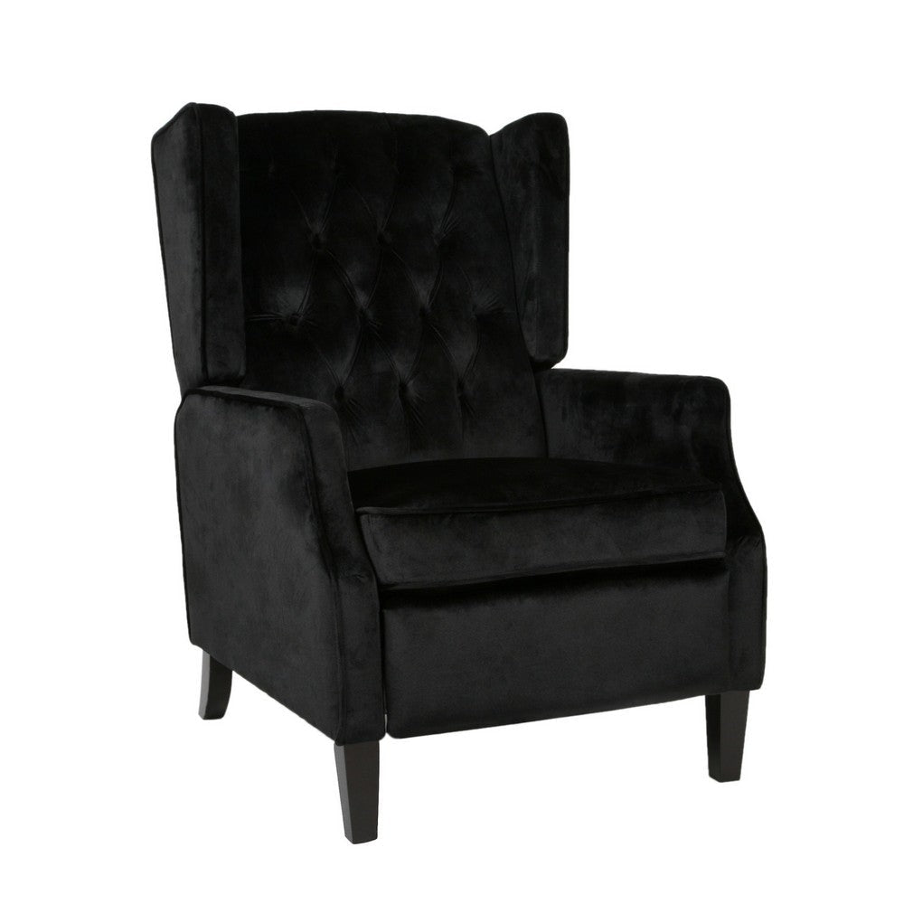 Octa Manual Recliner Chair Button Tufted Wingback Design Black Velvet BM325988