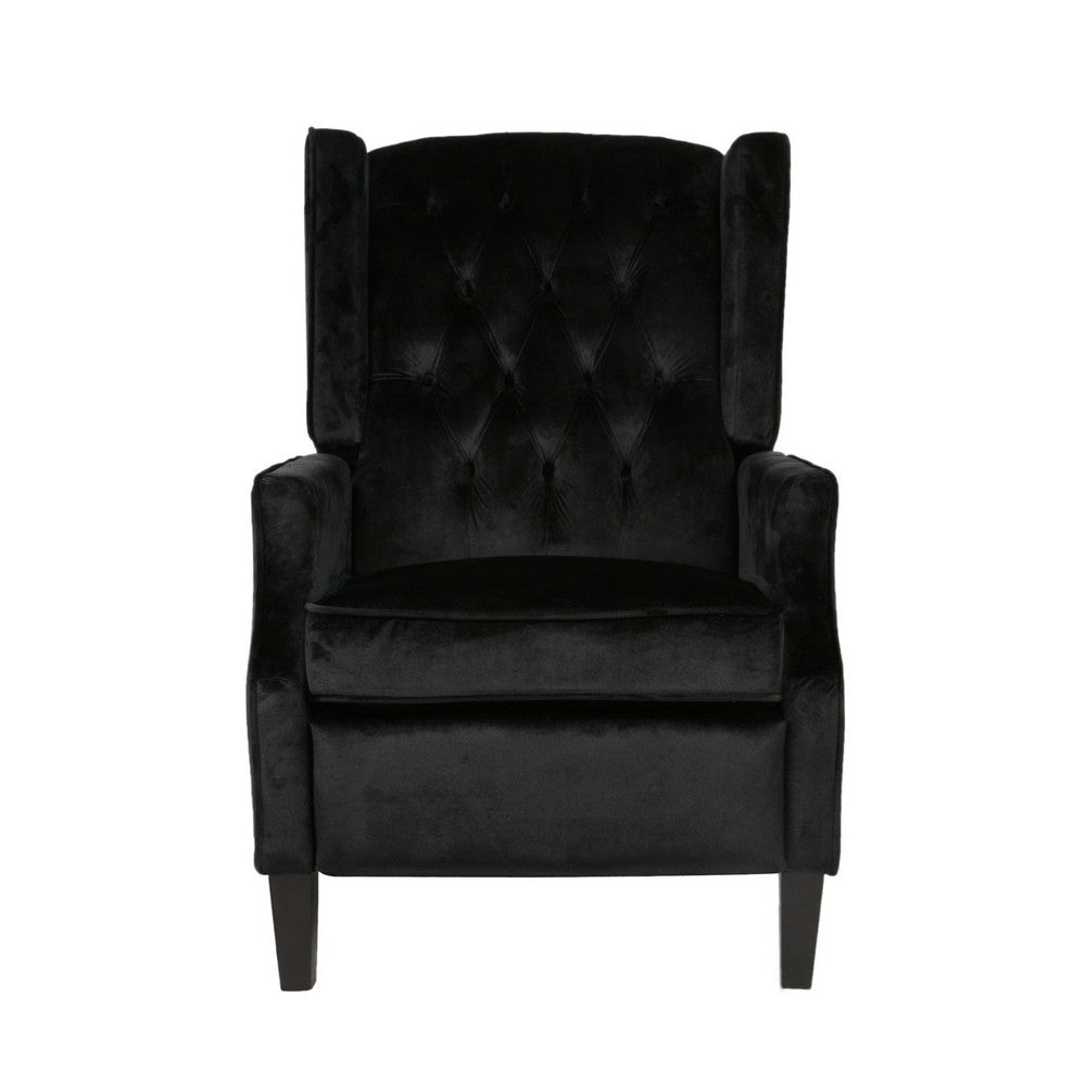 Octa Manual Recliner Chair Button Tufted Wingback Design Black Velvet BM325988