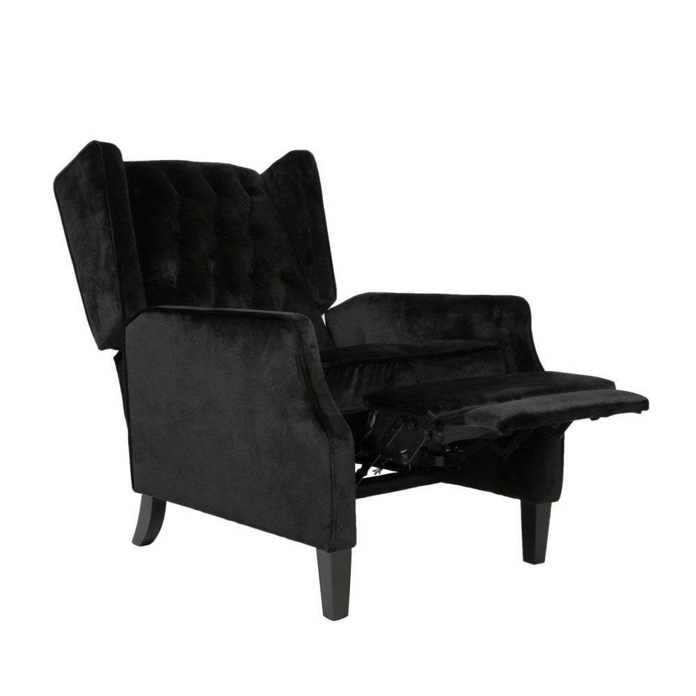 Octa Manual Recliner Chair Button Tufted Wingback Design Black Velvet BM325988