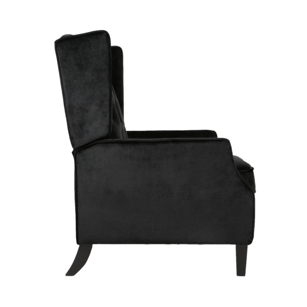 Octa Manual Recliner Chair Button Tufted Wingback Design Black Velvet BM325988