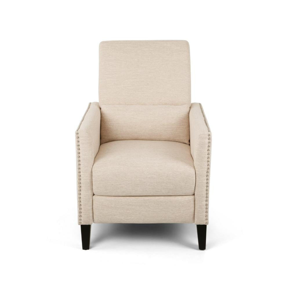 Push Back Manual Recliner Chair Nailhead Trim Accent Beige Fabric BM325989