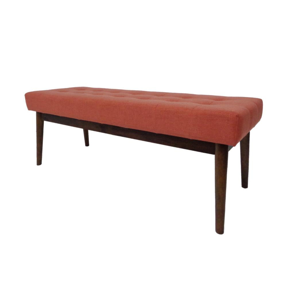 Lam Accent Ottoman Bench, 44" Button Tufted Design, Coral Orange