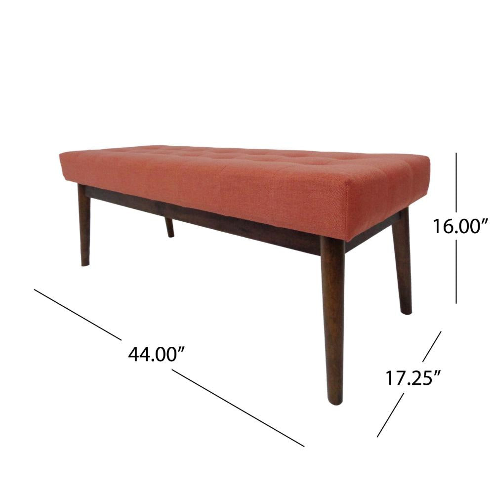 Lam Accent Ottoman Bench 44’’ Button Tufted Design Coral Orange BM325992