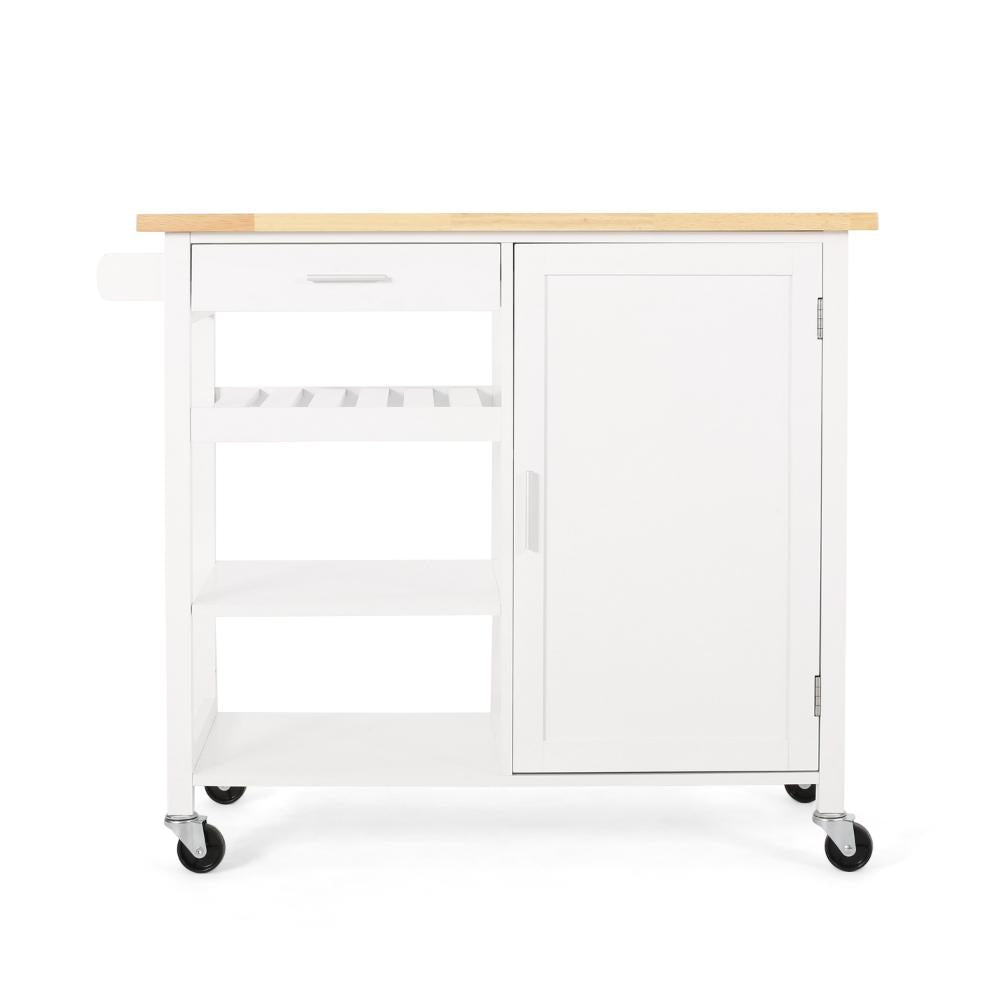 Alex Rolling Kitchen Island Bar Cart with Shelves Brown Wood White BM325993