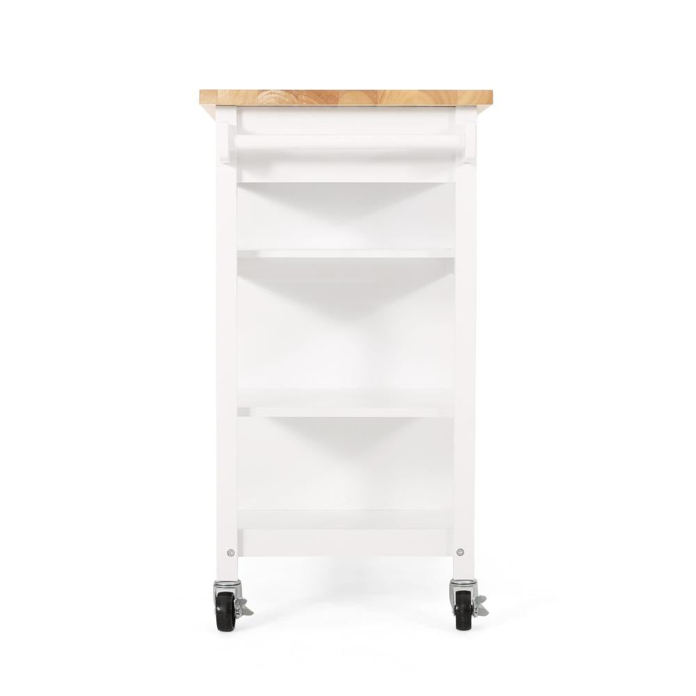 Alex Rolling Kitchen Island Bar Cart with Shelves Brown Wood White BM325993
